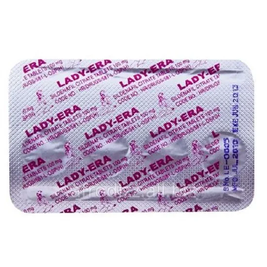 Cận cảnh vỉ thuốc kích dục nữ dạng viên Lady-Era Sildenafil Citrate 100mg trên nền trắng