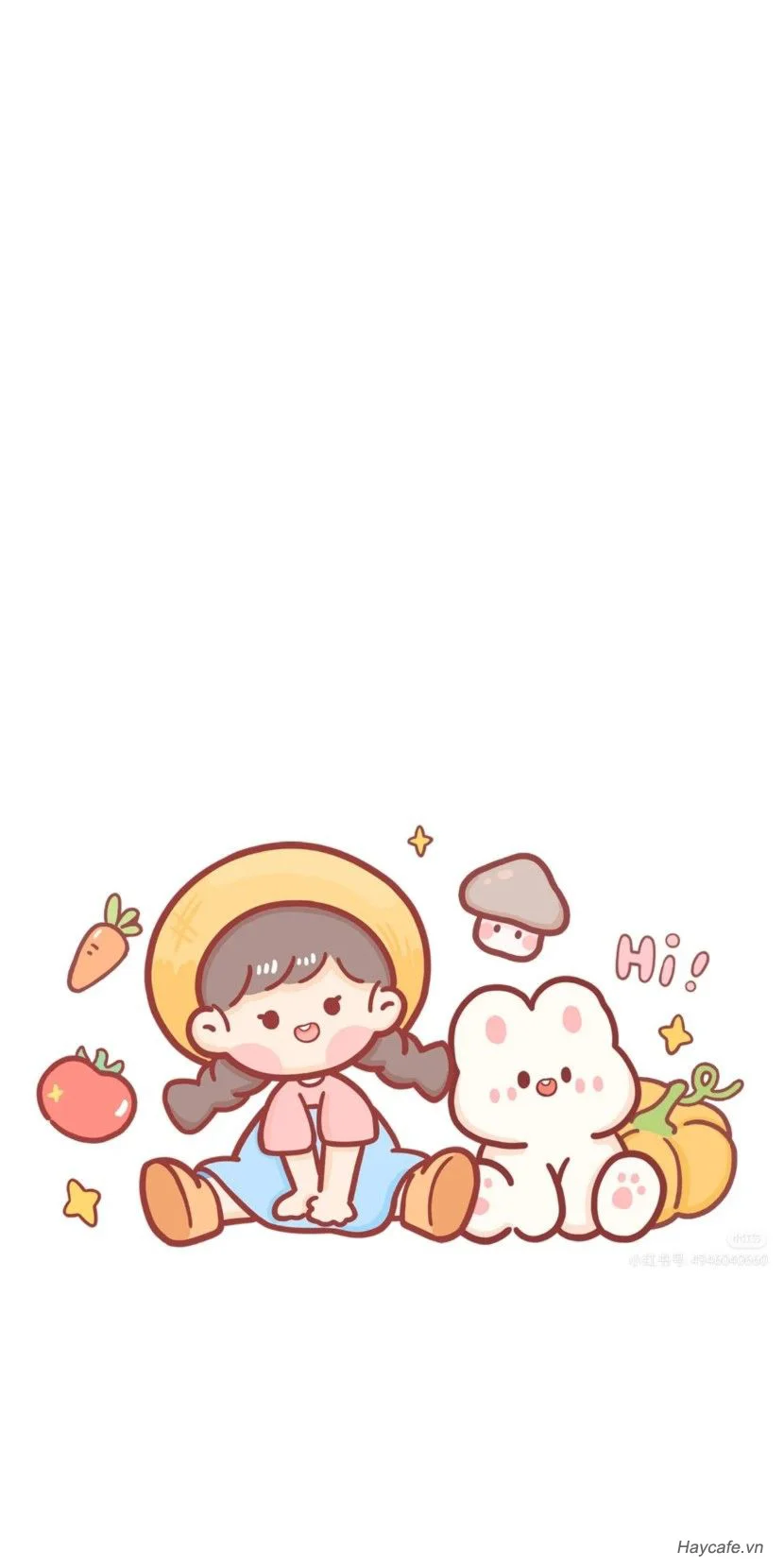 Hình nền cute cô gái đội mũ rơm ngồi cạnh cún và bí ngô