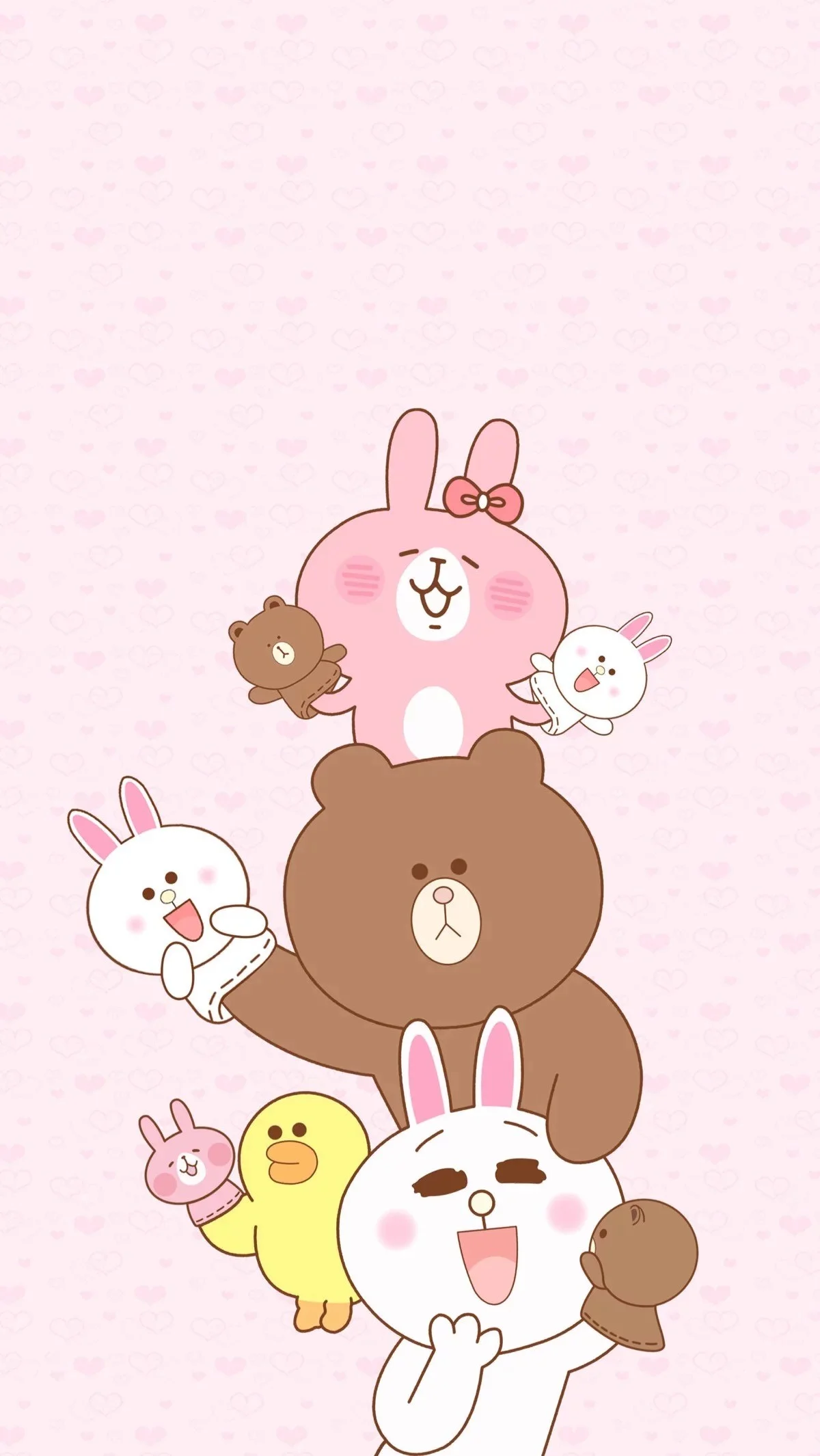 Hình nền cute màu hồng với chồng thú bông thỏ gấu và vịt vàng