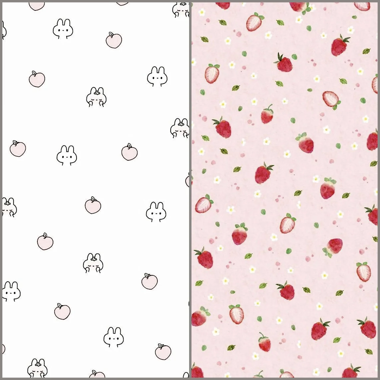 Hình nền cute mẫu pattern chấm bi với hồng dâu tây và đường viền thỏ