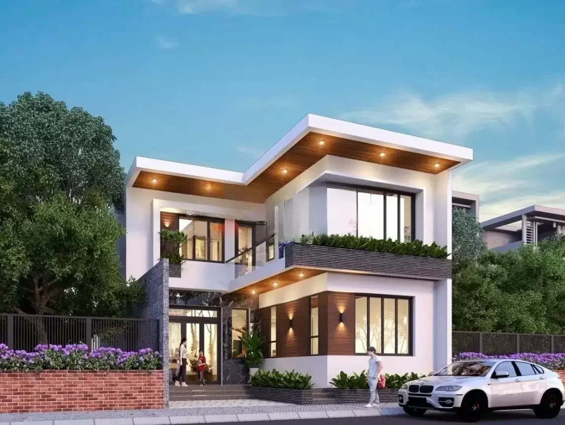 Mẫu nhà 2 tầng mái bằng đẹp, hiện đại