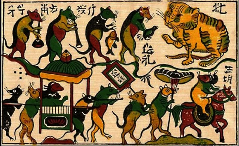 Bức tranh có bố cục 2 tầng rõ nét ám chỉ phần trên là quyền uy, phần dưới là dân gian