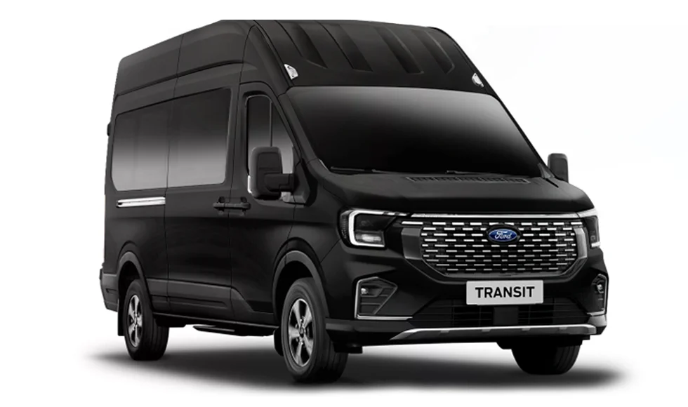 Xe Ford Transit với hình ảnh màu đen nổi bật và thiết kế hiện đại
