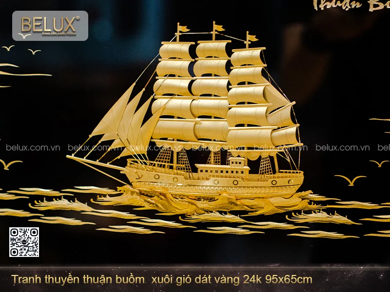 Tranh tàu thuyền buồm mạ vàng nhiều cánh