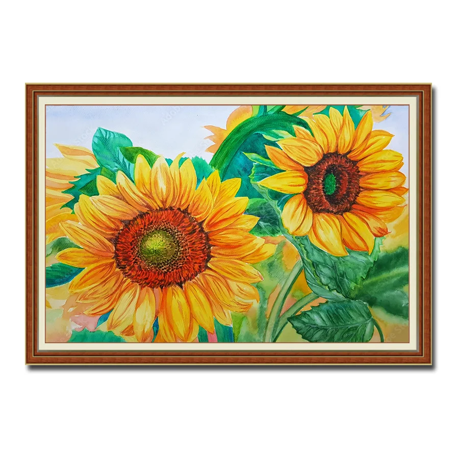 tranh sơn dầu hoa hướng dương trong khung gỗ