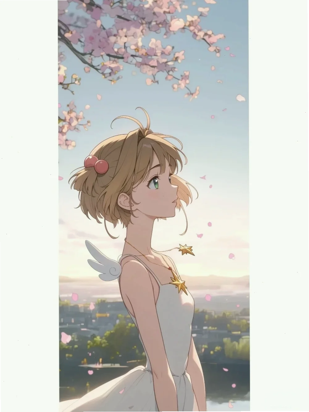Hình nền anime với cô gái ngồi dưới cây hoa anh đào nở rộ
