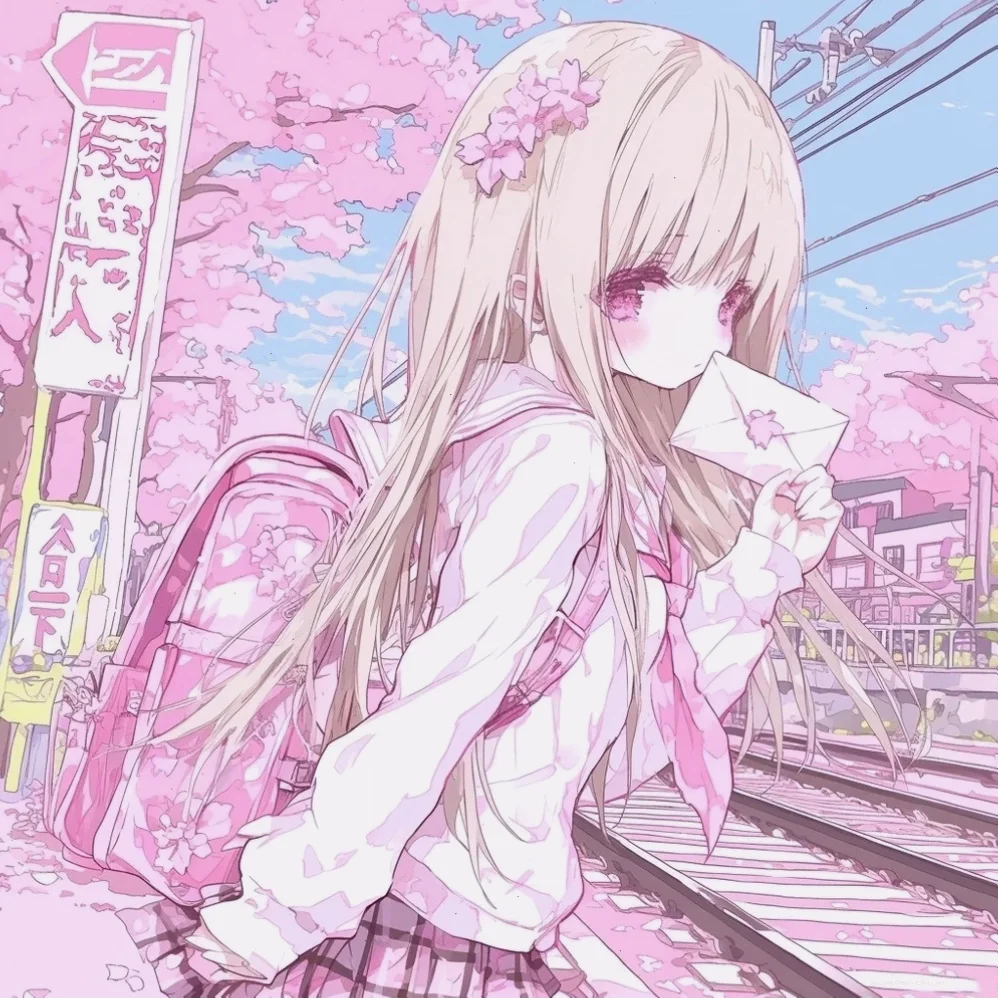 Cảnh vật anime với những cánh hoa anh đào rơi lãng mạn