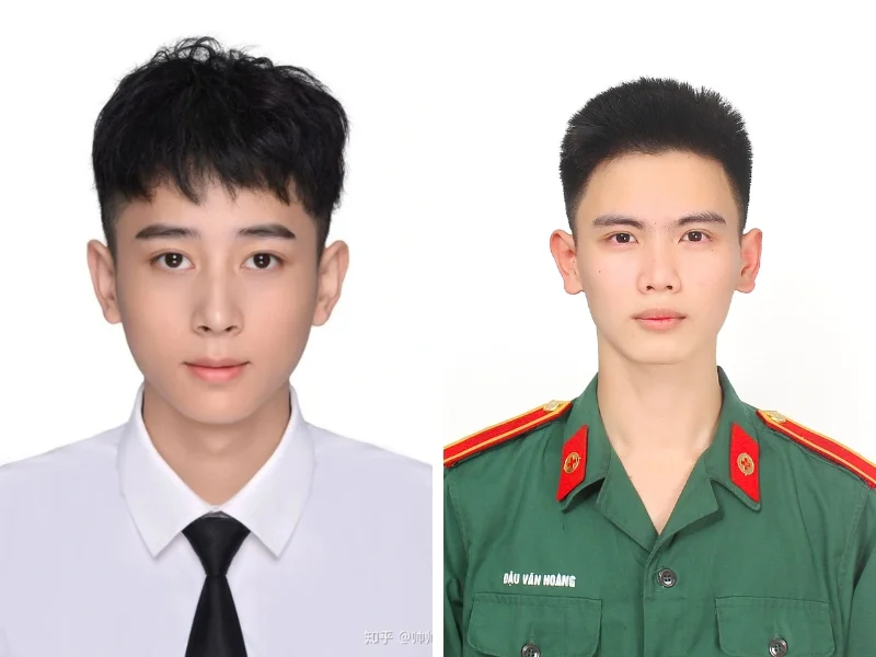 Chụp hình thẻ nam trong trang phục sơ mi và quân phục