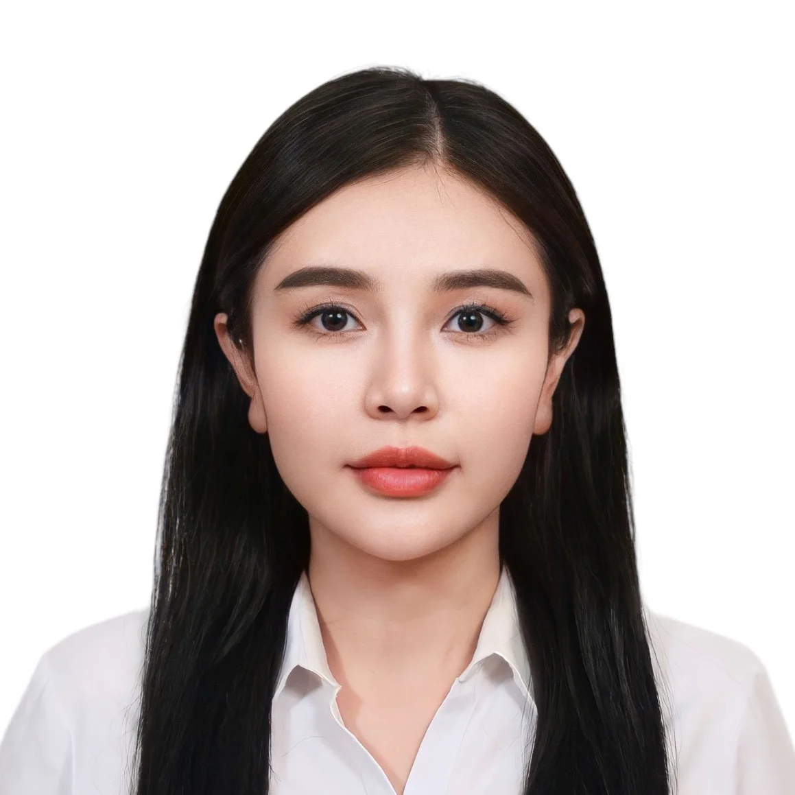 Cô gái xinh đẹp chụp ảnh thẻ chuyên nghiệp với phông nền trắng