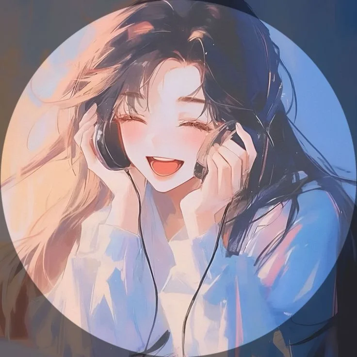 avt anime nữ cười rạng rỡ nghe nhạc