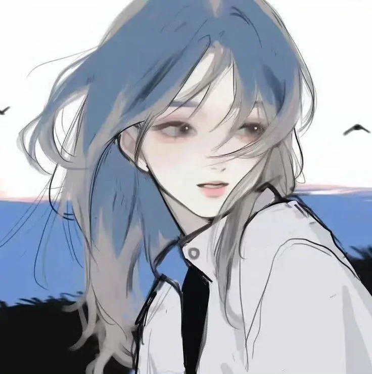 avt anime nữ với mái tóc xanh dịu dàng và phong cách nghệ thuật độc đáo