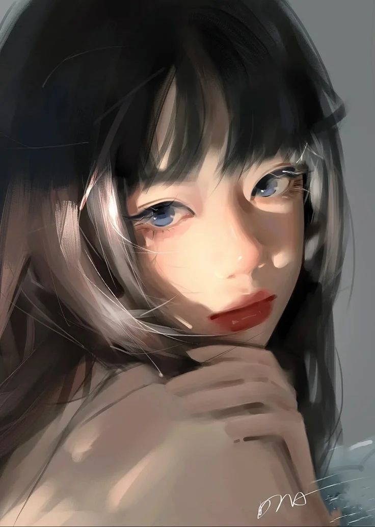 avt anime nữ với đôi mắt xanh sâu thẳm và phong cách vẽ nghệ thuật