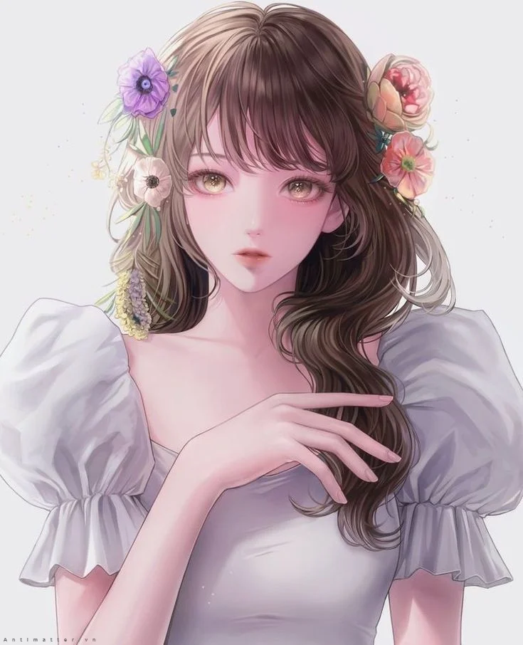avt anime nữ xinh đẹp với hoa cài tóc
