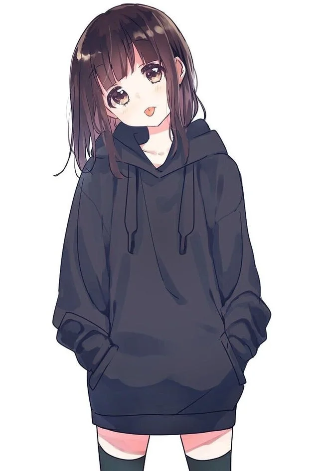 avt anime nữ mặc áo hoodie đen cá tính