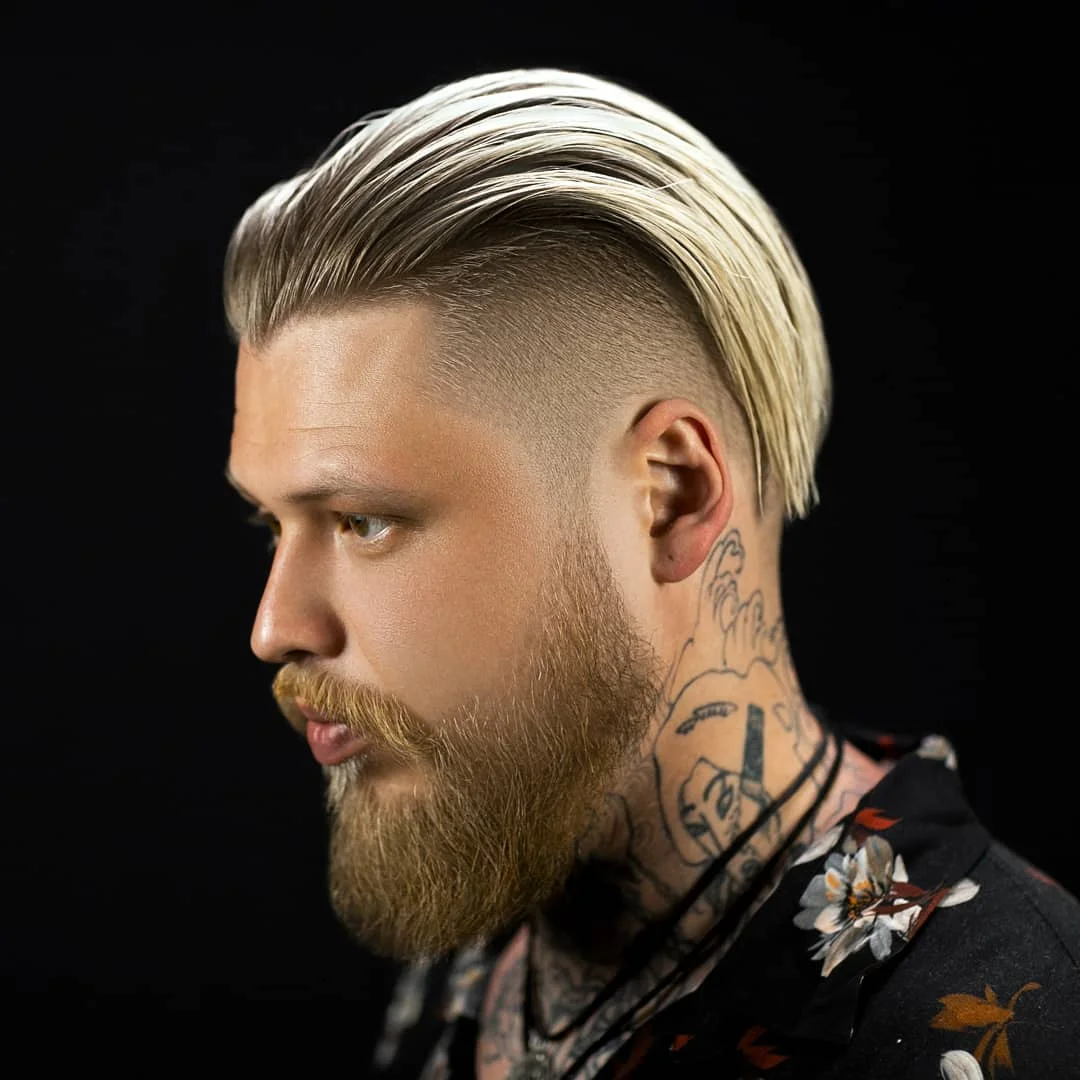 Long Top Shaved Sides and Facial Hairstyle
